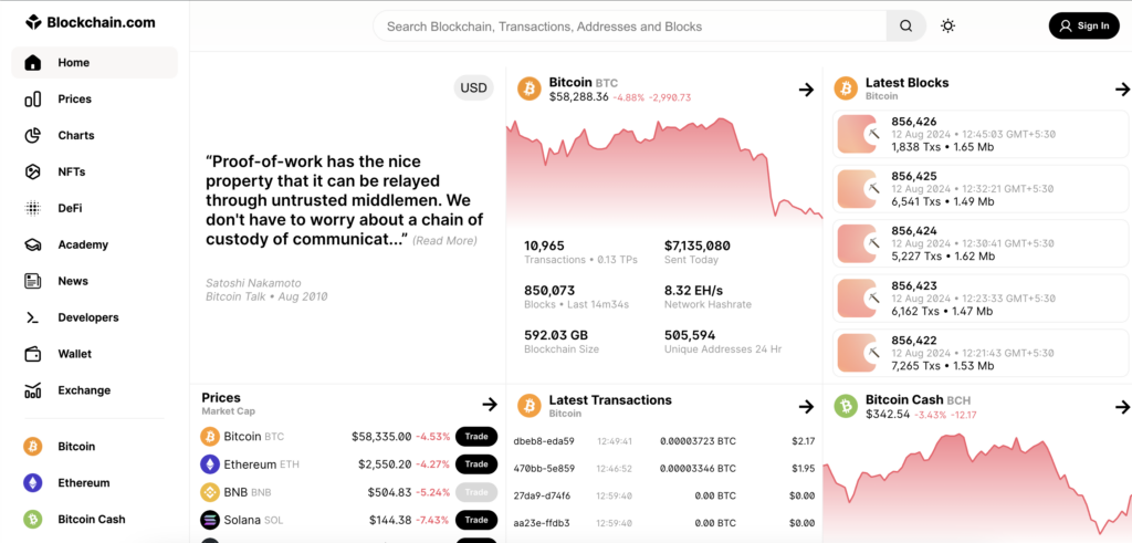 Blockchain.com, block explorer